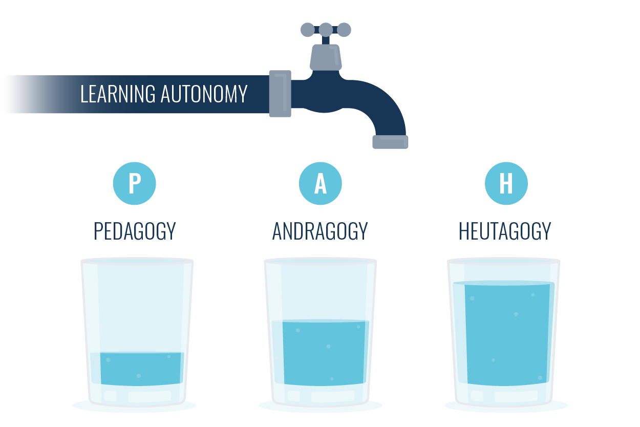 pedagogy, andragogy, heutagogy diagram